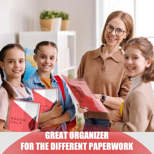 Seajan 48 Pcs Pocket Folders for 3 Ring Binder Clear Plastic Folders Sleeves with 2 Pockets 3 Hole Punch Binder Dividers Poly Slash File Jackets for Office School Document Organizer (Red) - color: Red