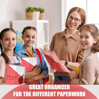 Seajan 48 Pcs Pocket Folders for 3 Ring Binder Clear Plastic Folders Sleeves with 2 Pockets 3 Hole Punch Binder Dividers Poly Slash File Jackets for Office School Document Organizer (Red) - color: Red