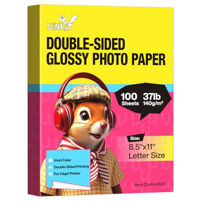 Uinkit Double Sided Glossy Photo Paper 8.5 x 11, 100 Sheets, 37 lb / 140gsm / 6.5mil, Thin Inkjet Paper for Dye Ink, Fast Dry for Brochures, Flyers, Menus, Chip Bags & Craft Prints - size: 8.5 x 11 x Glossy