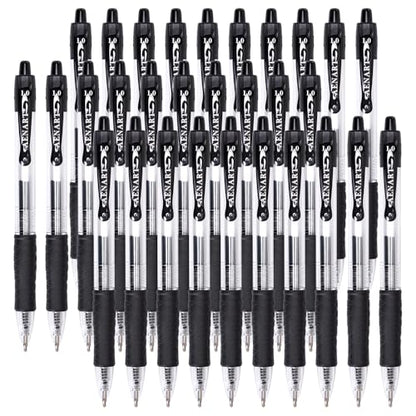 Aen Art 30 Gel Pens - Retractable Gel Ink Roller Pens for Writing, Black 0.7mm Fine Point- for Office, School - Quick Dry + Rubber Grips