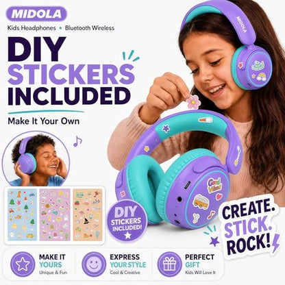 MIDOLA Active Noise Cancelling Kids Bluetooth Headphones,68H Play Time,Lightweight Wireless Foldable Over-Ear Headphone for Kid Toddler,Volume Limited 85/94dB,Headsets with Built-in Mic Purple - color: Purple