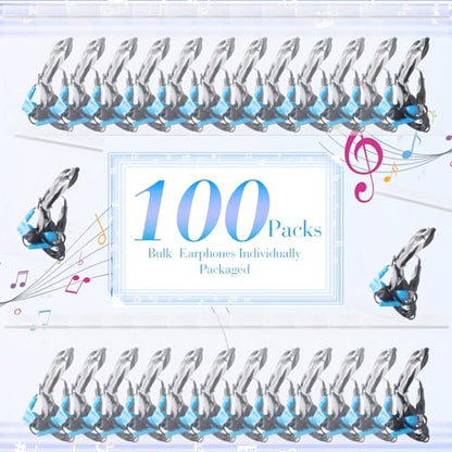 Kanayu 100 Pack Wired Earbuds Bulk for Classroom Ear Headphones Wired Basic Student Earbuds No Microphone with 3.5MM Jack for Class Laptop School Library, Individually Bagged (Blue) - color: Blue