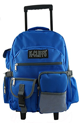 K-Cliffs Heavy Duty Rolling Backpack School Bookbag with Wheels Deluxe Wheeled Daypack - color: Royal