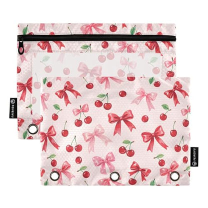 2 Pack Pencil Pouch for 3 Ring Binder Cherry Pink Bow Pencil Case Pouch with Clear Window Zipper Binder Pencil Pouches Pen Bag for Office School Supplies - color: Cherry Pink Bow