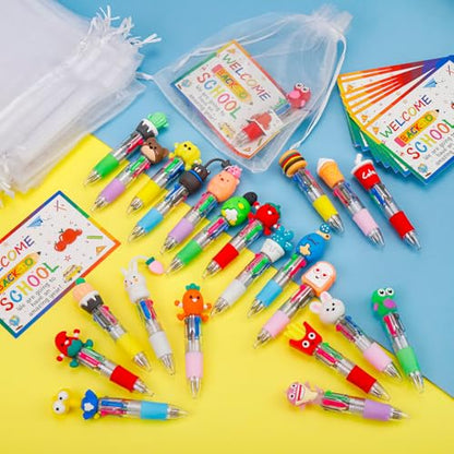 CZWZ 30 Set Cute Multicolor Pens in One 4-in-1 Fun Pens Bulk with 30 Gift Cards for Kindergarten Party Welcome Back To School Student Gift Bulk Office School Exchange Gifts - style: 30Set-Back To School