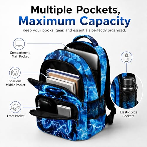 Game Backpack Set for Boys Kids, Gaming Kids Boys Backpack with Lunch Box, Pencil Bag and Coin Purse. Game School Bag 17" (Blue) - color: Blue-2