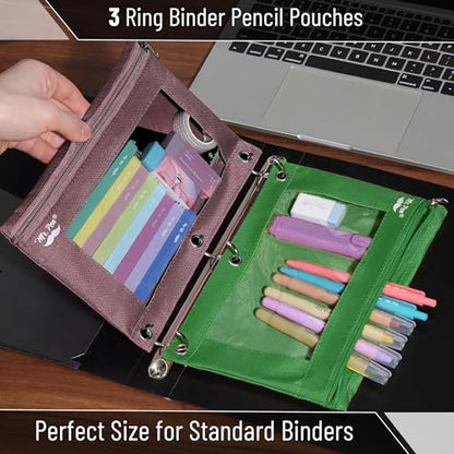 Mr. Pen- Pencil Pouch for 3 Ring Binder, 2 Pack, 10"x6.75", Smooth Zipper | Clear Window, Large Capacity Pencil Case with 3 Reinforced Grommets for School, Office, Supplies Storage | Clear Window, Large Capacity Pencil Case with 3 Reinforced Grommets for