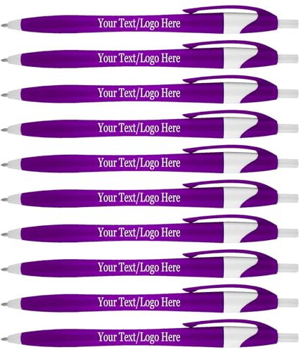 SyPen Personalized Pens With your Custom Logo or Text-500 Pack Bulk-for Businesses, Parties, and Events, Custom Printed Slim Ballpoint Click Pens, Purple Barrel Color, Black Ink - color: Purple, size: 1 Count (Pack of 500)