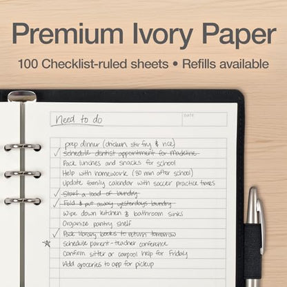 Oxford 6-Ring Professional Notebook, 7 x 9 Inch, Refillable Notebook, Writing Journal, Ivory Paper, 100 Sheets, Black Faux Leather Cover (90004) - size: Black