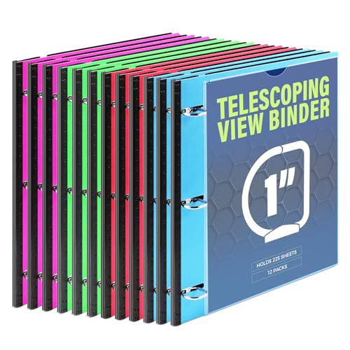 WOT I Telescoping 3 Ring Binder 1 Inch 12-Pack, Expandable Flexible Binder - Patented Design for Easy Portability, Holds 8.5"x11" Paper, 4 Bright Colors for School, Office&Home Organization - color: Vibrant Assortment -With Front Cover, size: 1 Inch