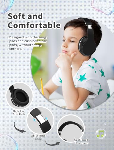 Bluetooth Kids Headphones,Wireless Kids Headphones Over Ear with Microphones,Stereo Sound ,10H Playtime, Foldable&Adjustable Children Headphone,Bluetooth Headset for Adults,School (Black) - color: Black