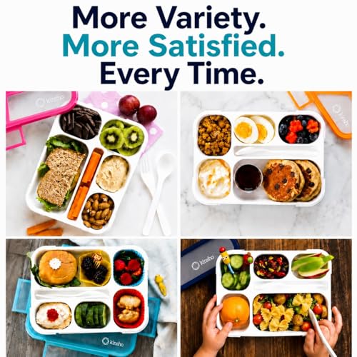 kinsho Bento Box Lunch-Box Containers for Kids, Adults | 6 Compartment Lunch-Boxes | Leakproof School Bentobox, Snack or Meal Portion Container | BPA-Free, Teal - color: Teal