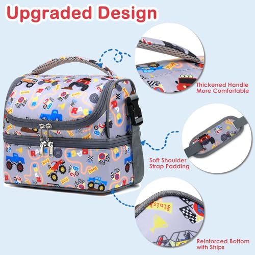 FlowFly Double Decker Cooler Insulated Lunch Bag Large Tote for Boys, Girls, Men, Women, With Adjustable Strap (Truck) - color: Truck