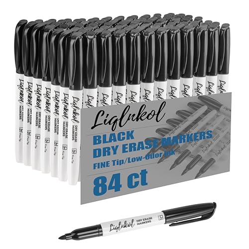 Dry Erase Markers Bulk, 84 Pack Black Fine Point Tip Whiteboard Markers, Low Odor Dry Erase Markers for Office, Home - Work on Calendar, Refrigerator, and More - size: 1 Count (Pack of 84), style: 84 Count
