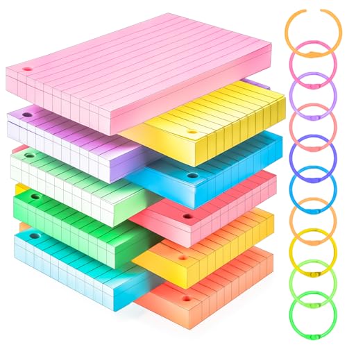 1200PCS Colored Index Cards 3x5 Inch Flash Cards with Rings Lined Note Card Flashcards, Colorful Ruled Card Pad Index Note Books 3 x 5 Notecards for Studying School Supply College Office - style: Lined Card with Binder - 1200 Sheets