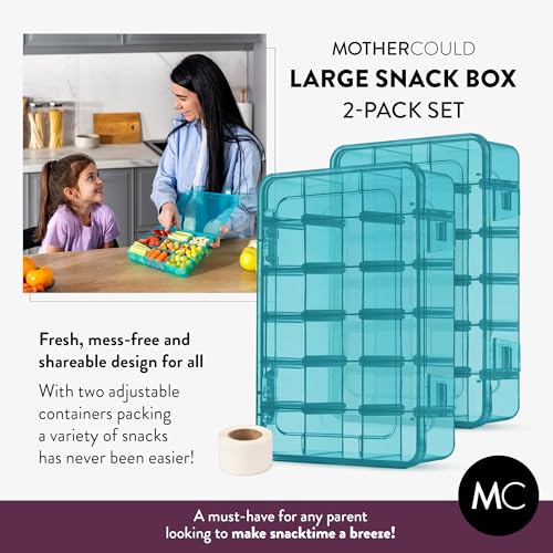 Large Kids Snack Box Containers Set of 2 -100 Labels, BPA-Free, Adjustable Compartments, Dishwasher Safe, Reusable Tray, Food Grade, Meal Prep Container, PARENT TESTED PARENT APPROVED AWARD (Blue) - color: Blue, size: Large