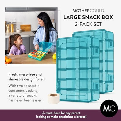 Large Kids Snack Box Containers Set of 2 -100 Labels, BPA-Free, Adjustable Compartments, Dishwasher Safe, Reusable Tray, Food Grade, Meal Prep Container, PARENT TESTED PARENT APPROVED AWARD (Blue) - color: Blue, size: Large