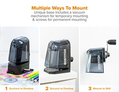Bostitch Office Multi-Mount Manual Pencil Sharpener, Vacuum Mount or Screw Mount, Black (MPS2-BLK) - color: Black