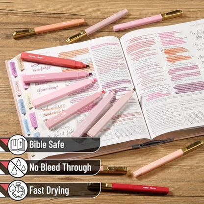 Mr. Pen- Aesthetic Highlighters and Ballpoint Pens No Bleed, 12 Pack | Shades of Pink, Bible Highlighters and Pens No Bleed, Fast Dry and No Smear for Bible Journaling, Planner, School Supplies - color: Shades of Pink, size: 12 Pack