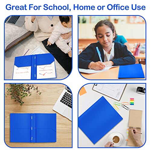 ViVin 12 Pack Plastic Folders with Pockets and Prongs, Heavy Duty 2 Pocket Folders with 3-Prong Fasteners, Poly File Holds 8-1/2" x 11" Paper for School Office Home (Blue) - color: Blue, size: 12 PACK