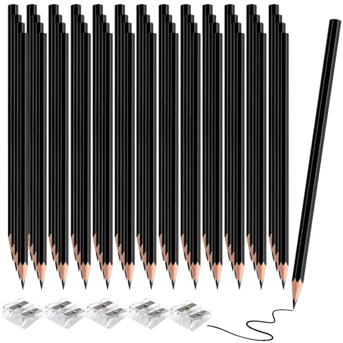 60 Pack Bulk Black Colored Pencils for Kids, Pre-sharpened Art Pencils Back to School Supplies Set, Drawing Sketching Pencils for Students, Teachers, Classroom - color: Black