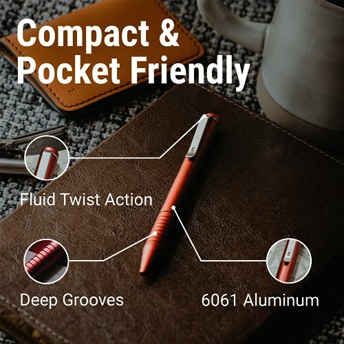 Everyman Crimson Grafton Mini Twist Refillable 0.7mm Gel Ink Pen | Sleek Anodized Aluminum Pocket Pen with Grooved Grip | Smooth Writing EDC Ink Pen for Office, Travel, Work & Gifting - color: Crimson, style: Twist