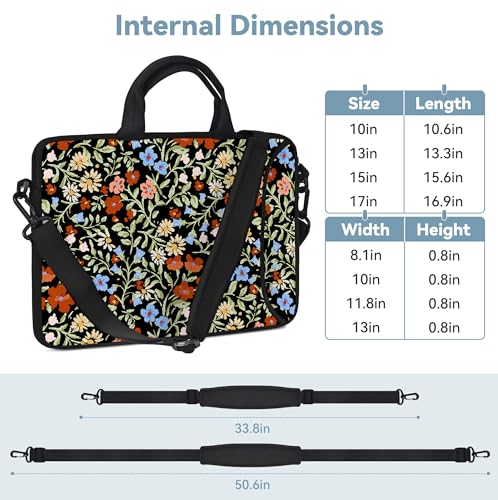 RICHEN 14 15 15.4 15.6 inch Laptop Shoulder Bag Messenger Bag Notebook Handle Sleeve Neoprene Carrying Case with Accessories Pocket (14-15.6 inch, Flowers2) - color: Flowers2, size: 14-15.6 inch