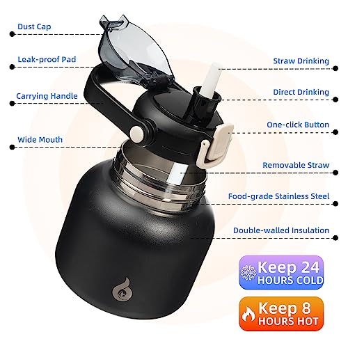 BJPKPK Insulated Water Bottles with Straw, 20 oz Cute Water Bottles with Handle, BPA Free Stainless Steel Metal Jug, Easy Carry Flasks for Men & Women, Black - color: 20 ozBlack, size: 20 Ounces
