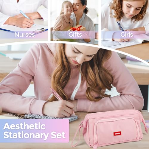 Nicpro Aesthetic School Supplies, 55PCS Pastel Highlighters & Gel Pens Set | All In One, Highlighters, Gel Pens with Refills, Mechanical Pencils, Organized Case, Back to School Essentials for Girls