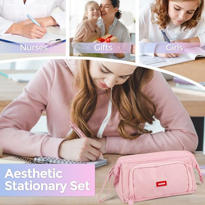 Nicpro Aesthetic School Supplies, 55PCS Pastel Highlighters & Gel Pens Set | All In One, Highlighters, Gel Pens with Refills, Mechanical Pencils, Organized Case, Back to School Essentials for Girls