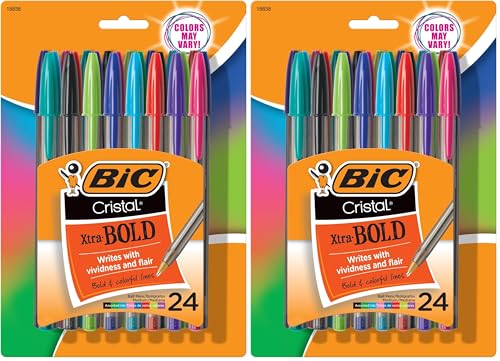 BIC Cristal Xtra Bold Ballpoint Pens,Bold Point (1.6mm) For Vivid And Dramatic Lines,Assorted Colors,Perfect Ink Pens,24 Count (Pack of 2) - color: Vivid Assorted Ink, size: 24 Count (Pack of 2), style: Bold Point (1.6mm)