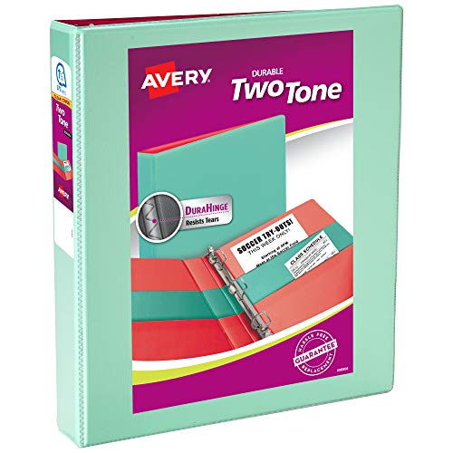 Avery Two-Tone Durable View 3 Ring Binder, 1.5 Inch Slant Rings, Mint/Coral Binder (17289) - color: Mint/Coral, size: 1.5"