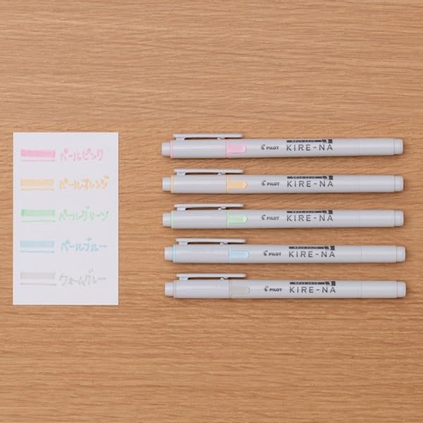 PILOT KIRE-NA Highlighter Set, Pastel 5 Colors, Chisel and Fine Tip, Quick-Dry Pigment Ink, SKIW-1-5C2 - color: Set of 5 pails