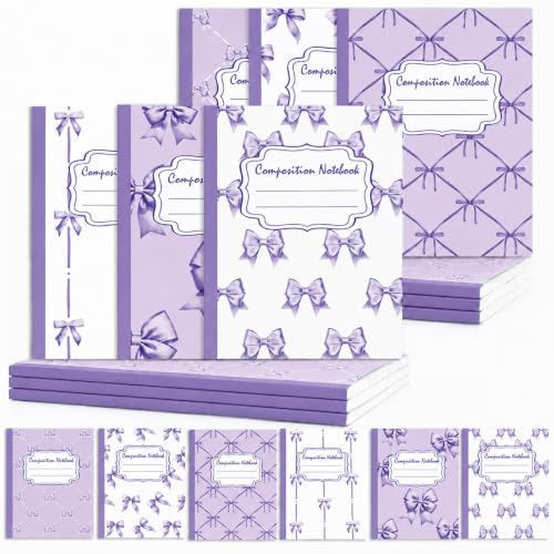 6 Packs 112 Pages Composition Notebook for Back to School 7-1/2" x 9-3/4" | Cute Purple Bow Composition Notebook College Ruled Bulk for First Day of School Office - color: Purple