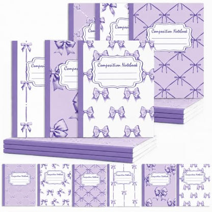 6 Packs 112 Pages Composition Notebook for Back to School 7-1/2" x 9-3/4" | Cute Purple Bow Composition Notebook College Ruled Bulk for First Day of School Office - color: Purple