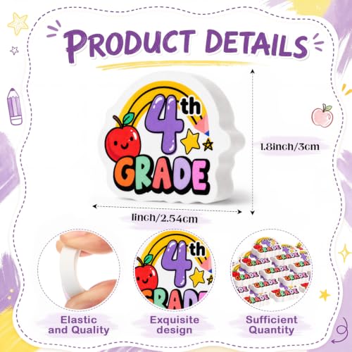 48 Pcs/24 Sets 4th Graders Pencils and Erasers Bulk Set Motivational Pencils Back to School Supplies for Kids Student Inspirational Teacher Classroom Reward Party Favors Gifts - style: 4th Grader