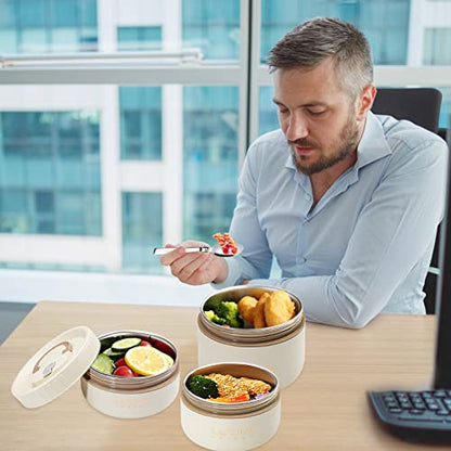 Portable Insulated Lunch Containers, Stainless Steel Bento Box Adult Lunch Box with Insulated Lunch Bag, 4 Separate Stackable Lunch Container for Adult, White… - color: 4 Tier (2L+2S)-Beige