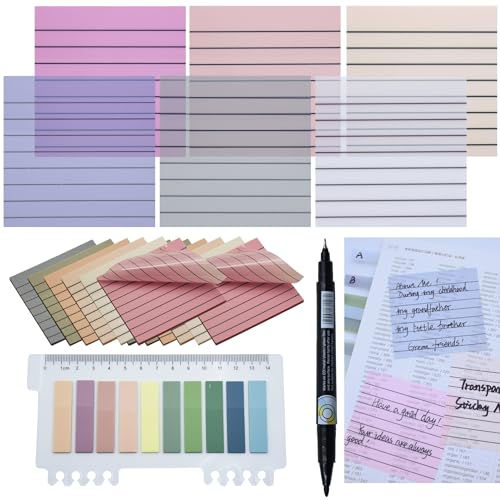 YOUDEFUL 800Pcs Transparent Sticky Notes, 3"x3" Clear Sticky Notes with Lined, Waterproof Translucent Sticky Note Pads for Books Annotation, Clear Post it Notes for Bible Study, School, Office - size: Square Line