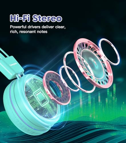 Cowyawn Kids Headphones, Toddler Headphone with Safe Volume Limiter 94dB, Wired School Headphones for Kid, 3.5mm Adjustable On-Ear Headphone for Boys/Girls/Children/Teens/iPad/Computer, Purple Green - color: Purple Green