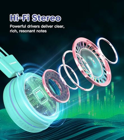 Cowyawn Kids Headphones, Toddler Headphone with Safe Volume Limiter 94dB, Wired School Headphones for Kid, 3.5mm Adjustable On-Ear Headphone for Boys/Girls/Children/Teens/iPad/Computer, Purple Green - color: Purple Green