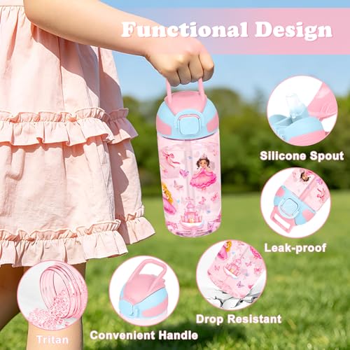 Kids Water Bottle with Straw BPA Free Kids Plastic Bottle for School Travel - color: Princess, size: 18.6 Ounces