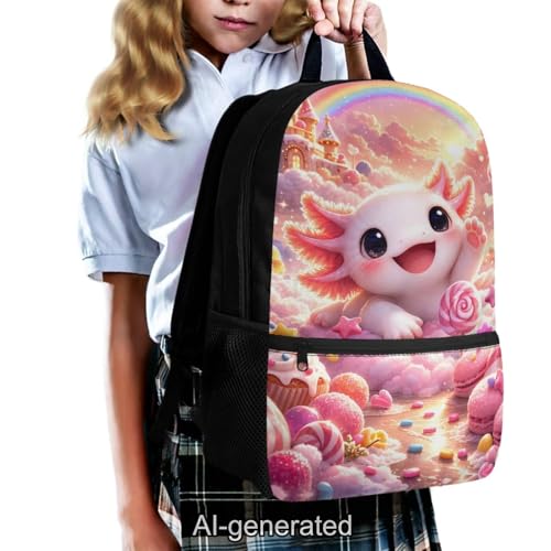 Cute Axolotl Kids Backpack Set 5 Pieces with Lunch Bag Pencil Case and Water Bottle Holder Large Capacity School Backpack for Girls Boys and Travel - color: Cute Axolotl-a