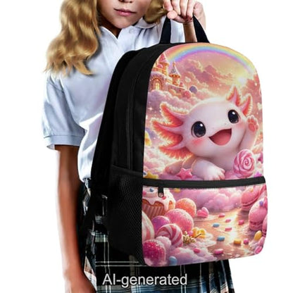 Cute Axolotl Kids Backpack Set 5 Pieces with Lunch Bag Pencil Case and Water Bottle Holder Large Capacity School Backpack for Girls Boys and Travel - color: Cute Axolotl-a