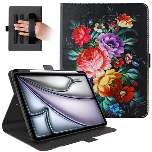 Dteck for iPad Air 13-inch Case 2024,iPad Case 12.9" Pro 6th/5th/4th/3rd Gen 2022/2021/2020/2018,Premium PU Leather Folio Stand Cover with Pencil Holder Auto Wake/Sleep Protective Cases,Peony Flower - color: 01 Peony Flower