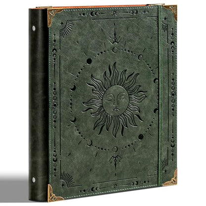 Ovesmusl PU Leather 3 Ring Binder 2 Inch Fits 8.5"x11" Letter Size Paper | 2 Inch Round Ring Binder Holds 500 Sheets, Notepad Paper Cover Loose Leaf Organizer, Green Sun - color: Green Sun, size: 2" Ring