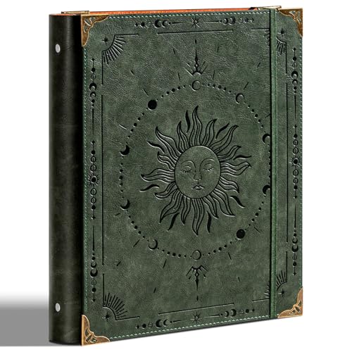Ovesmusl PU Leather 3 Ring Binder 2 Inch Fits 8.5"x11" Letter Size Paper | 2 Inch Round Ring Binder Holds 500 Sheets, Notepad Paper Cover Loose Leaf Organizer, Green Sun - color: Green Sun, size: 2" Ring