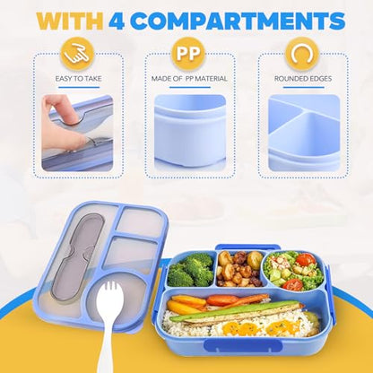 EASYFUN Bento Box Adult, Lunch Box, 4-Compartment Lunch Containers, Drop-Proof, Dishwasher Safe & Made with BPA-Free Materials (Blue) - color: Blue