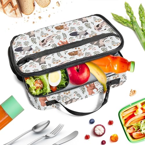 WOBAGMEN Large Lunch Box, Insulated Reusable Lunch Bag with Water Bottle Holder Portable Waterproof Leakproof Lunch Tote Bag Cute Lunch Box(Cream Cat Floral) - color: Cream Cat Floral