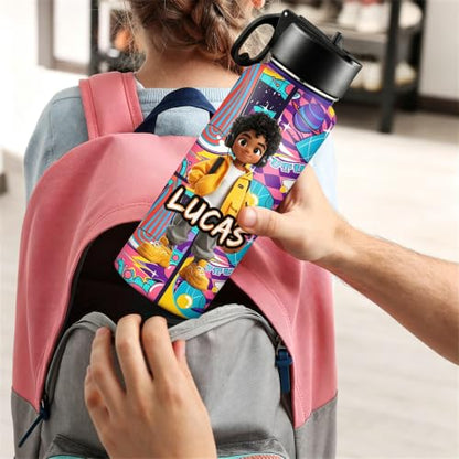 D-Story Personalized Kids Water Bottle with Straw Lid - 18 oz Leak-Proof Stainless Steel Insulated Flask, Back to School Birthday Gifts for Boys - color: Boy's Style