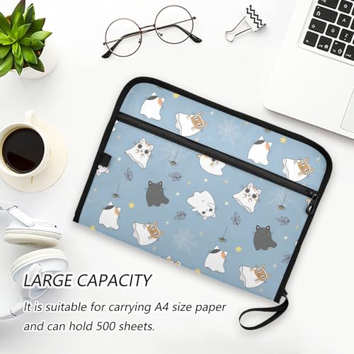 Cute Ghost Kitten Cat Halloween File Folders,Plastic Folders with 13 Pockets,Expandable File Folder for Documents School Students Office,Aesthetic Folder with Labels A4 Letter Size - color: Multi 14